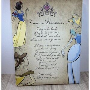 Official Disney Artissimo Canvas "I am a Princess" Poem Wall Art Picture 20 X 16